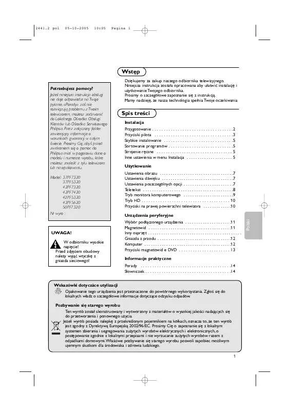 Mode d'emploi PHILIPS 42PF5620