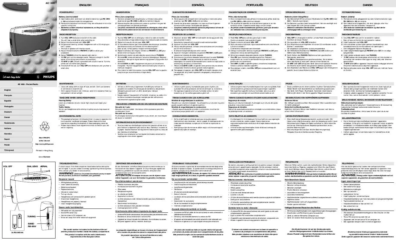 Mode d'emploi PHILIPS AE1605