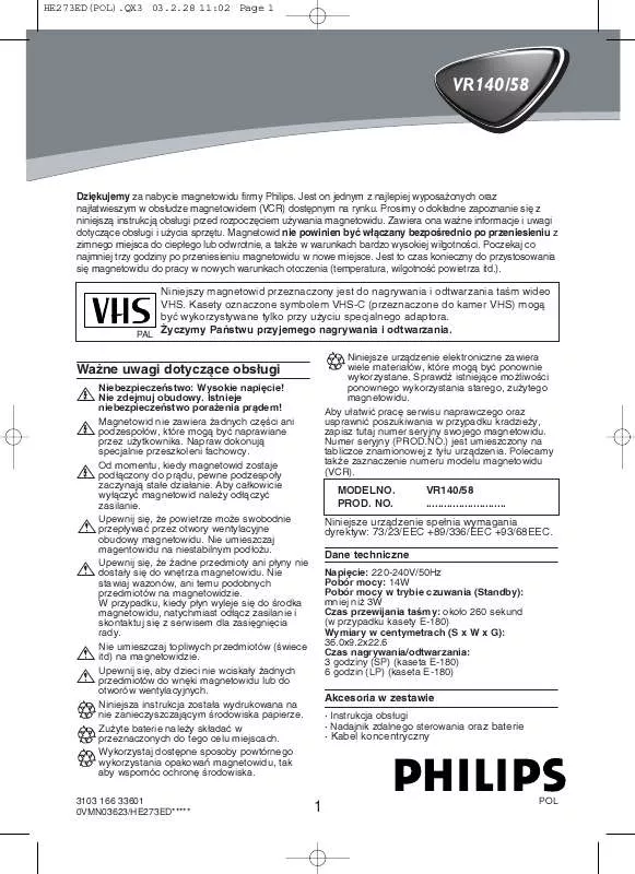 Mode d'emploi PHILIPS VR140