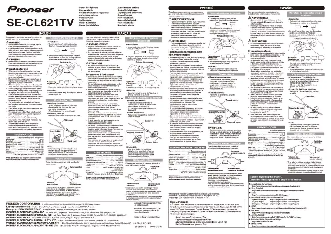 Mode d'emploi PIONEER SE-CL621TV