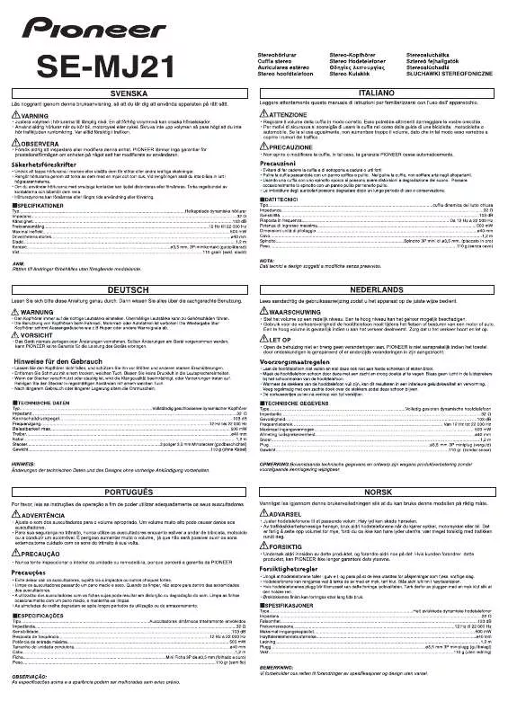 Mode d'emploi PIONEER SE-MJ21