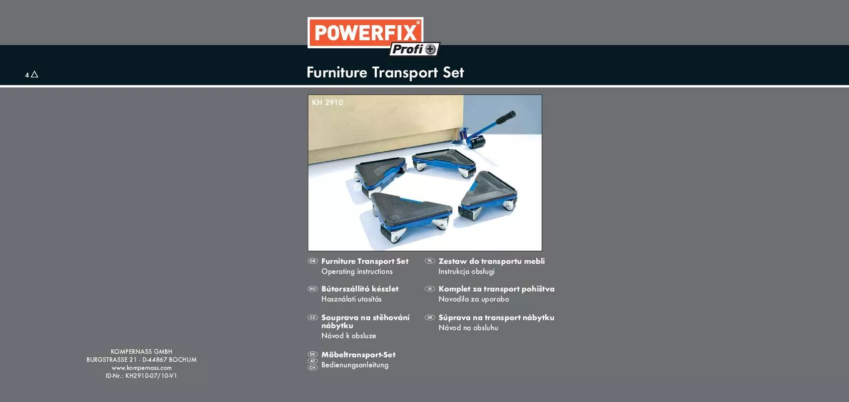 Mode d'emploi POWERFIX KH 2910 FURNITURE TRANSPORT SET