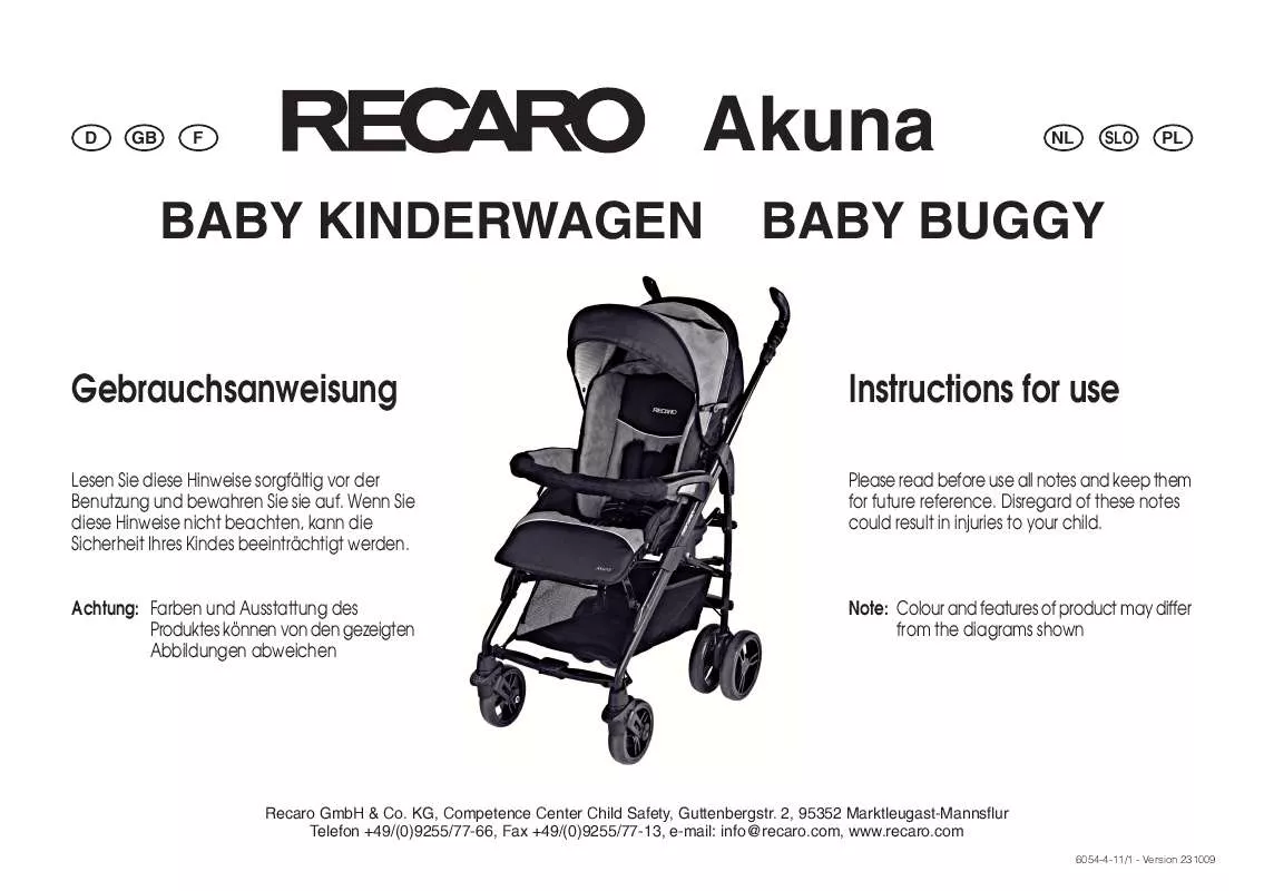 Mode d'emploi RECARO AKUNA