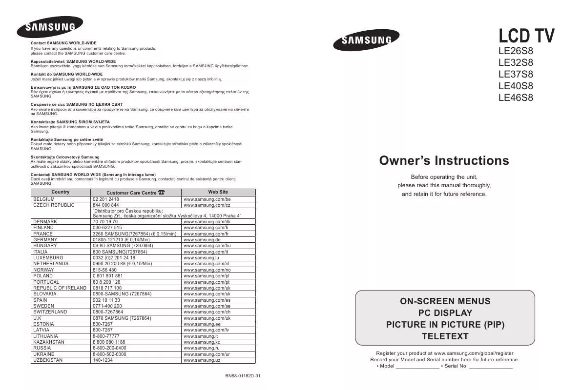 Mode d'emploi SAMSUNG LE 26S86BD