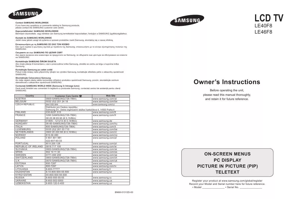 Mode d'emploi SAMSUNG LE40F86B