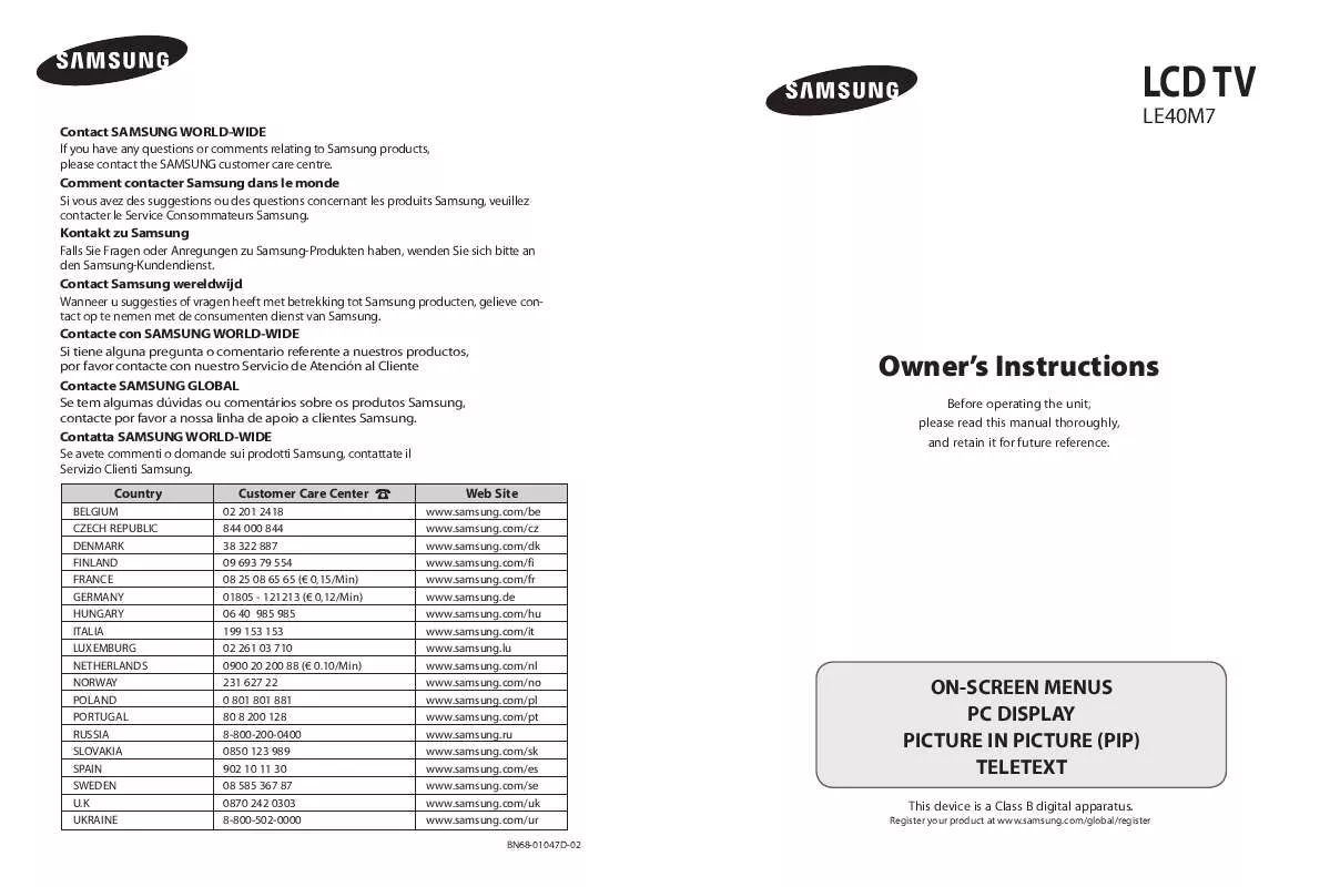 Mode d'emploi SAMSUNG LE40M71B