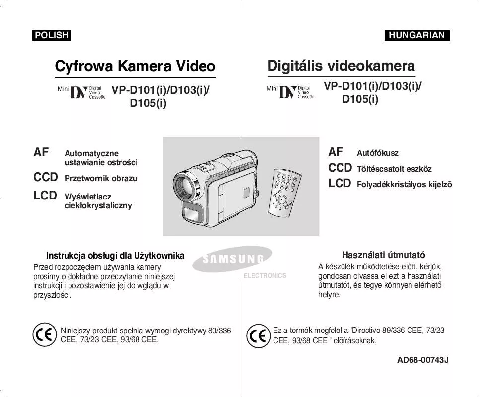 Mode d'emploi SAMSUNG VP-D105I