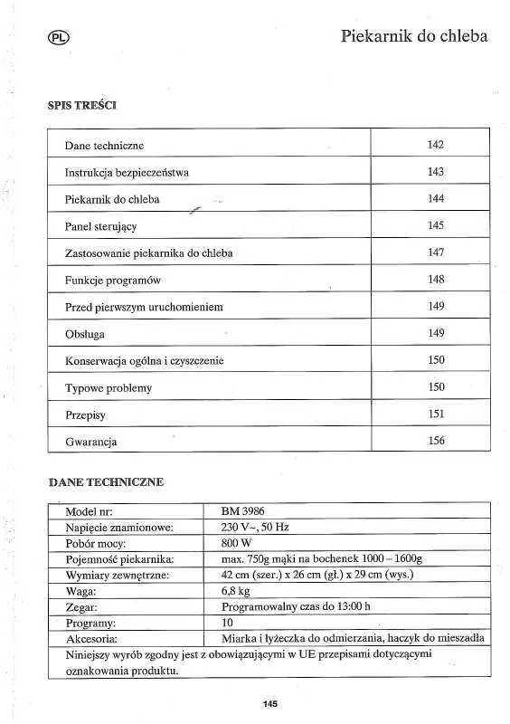 Mode d'emploi SEVERIN BM 3986