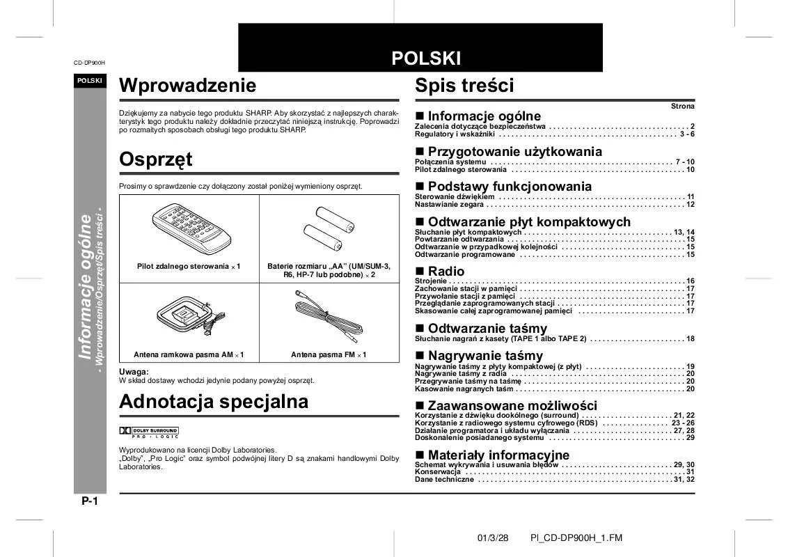 Mode d'emploi SHARP CD-DP900H