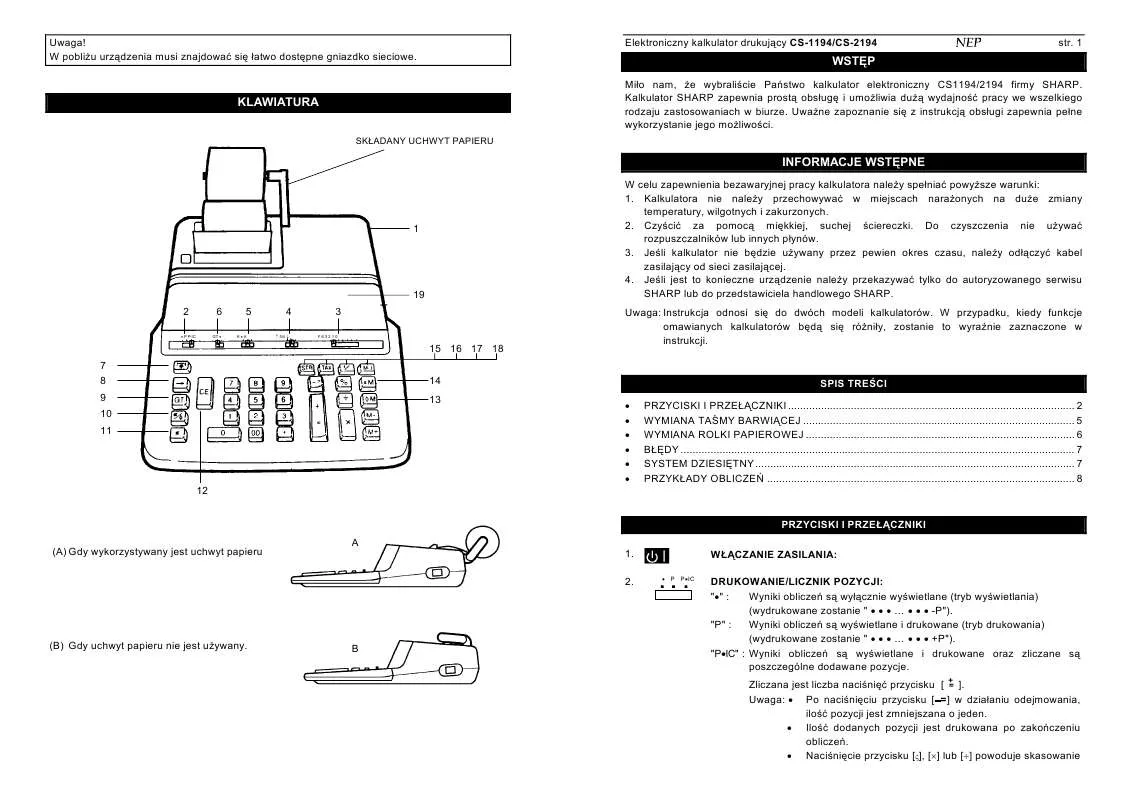 Mode d'emploi SHARP CS-1194