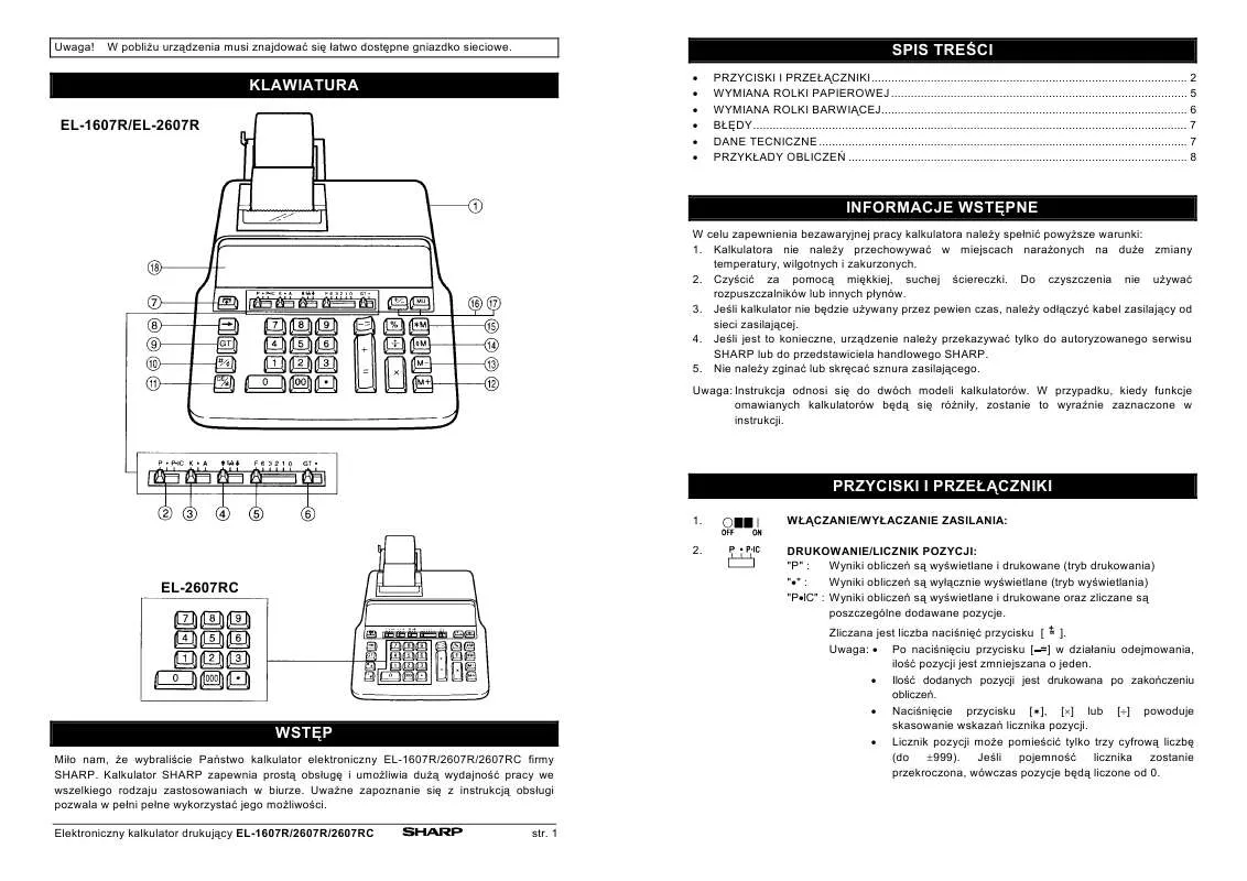 Mode d'emploi SHARP EL-1607R