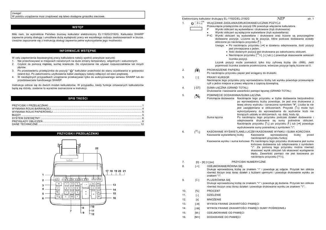 Mode d'emploi SHARP EL-2192G