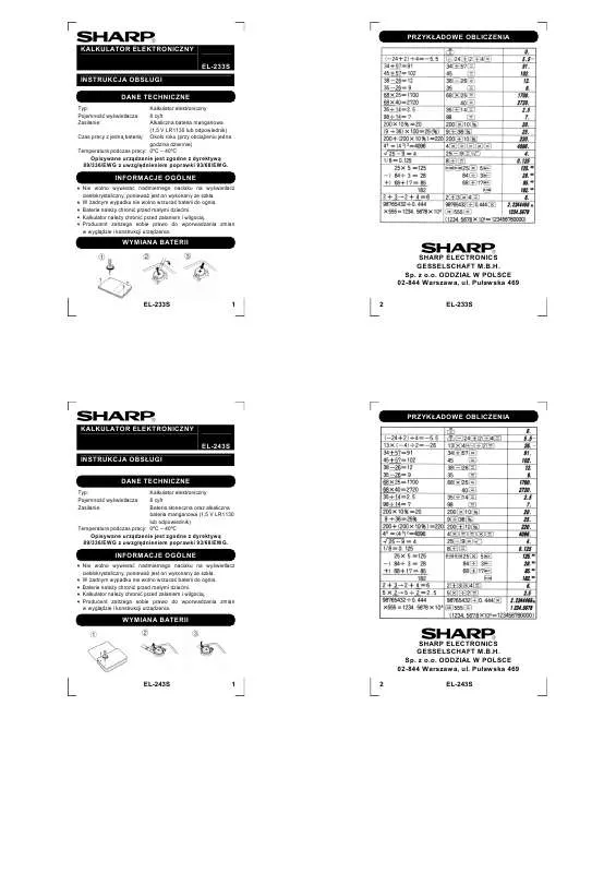 Mode d'emploi SHARP EL-233S