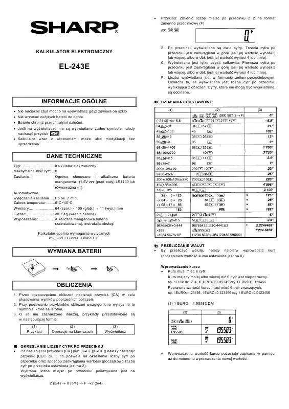 Mode d'emploi SHARP EL-243E