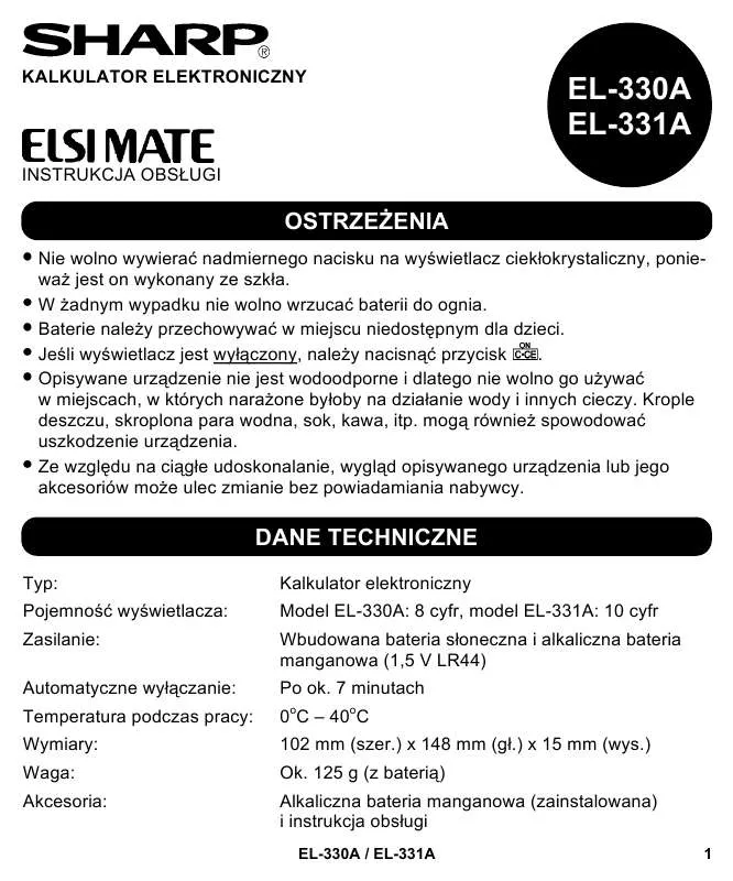 Mode d'emploi SHARP EL-330A/331A