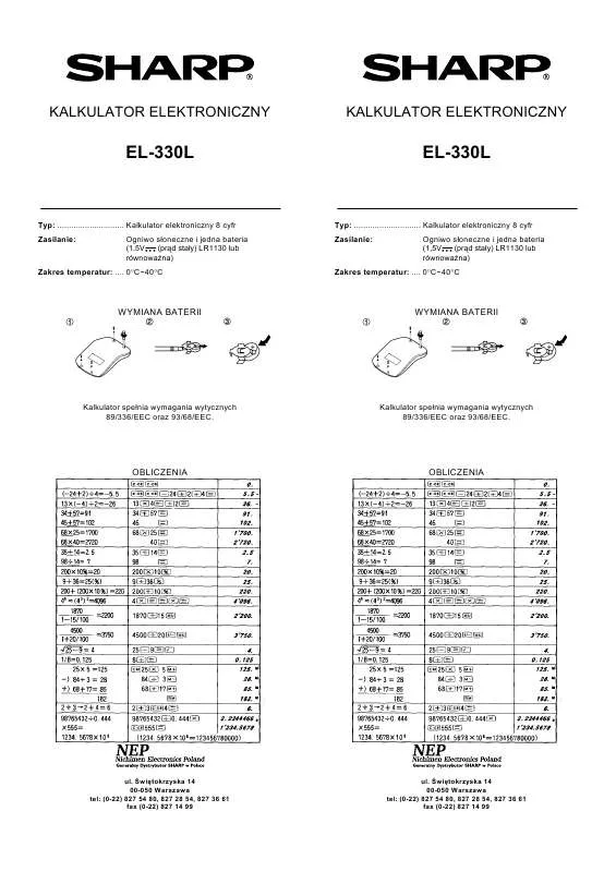 Mode d'emploi SHARP EL-330L