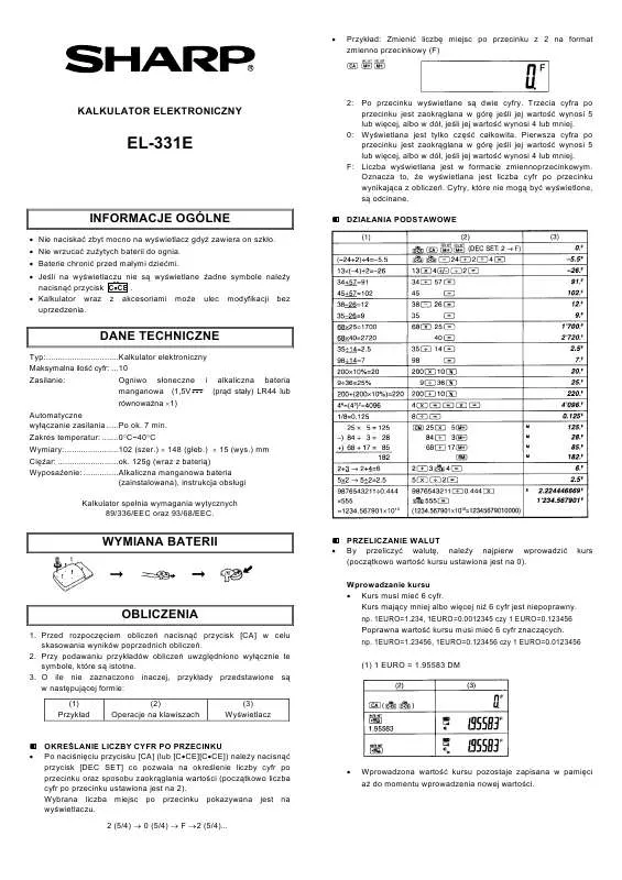 Mode d'emploi SHARP EL-331E