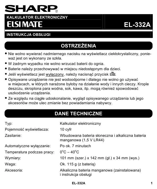 Mode d'emploi SHARP EL-332A