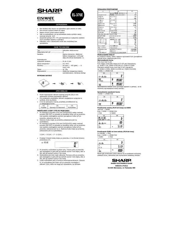 Mode d'emploi SHARP EL-376E