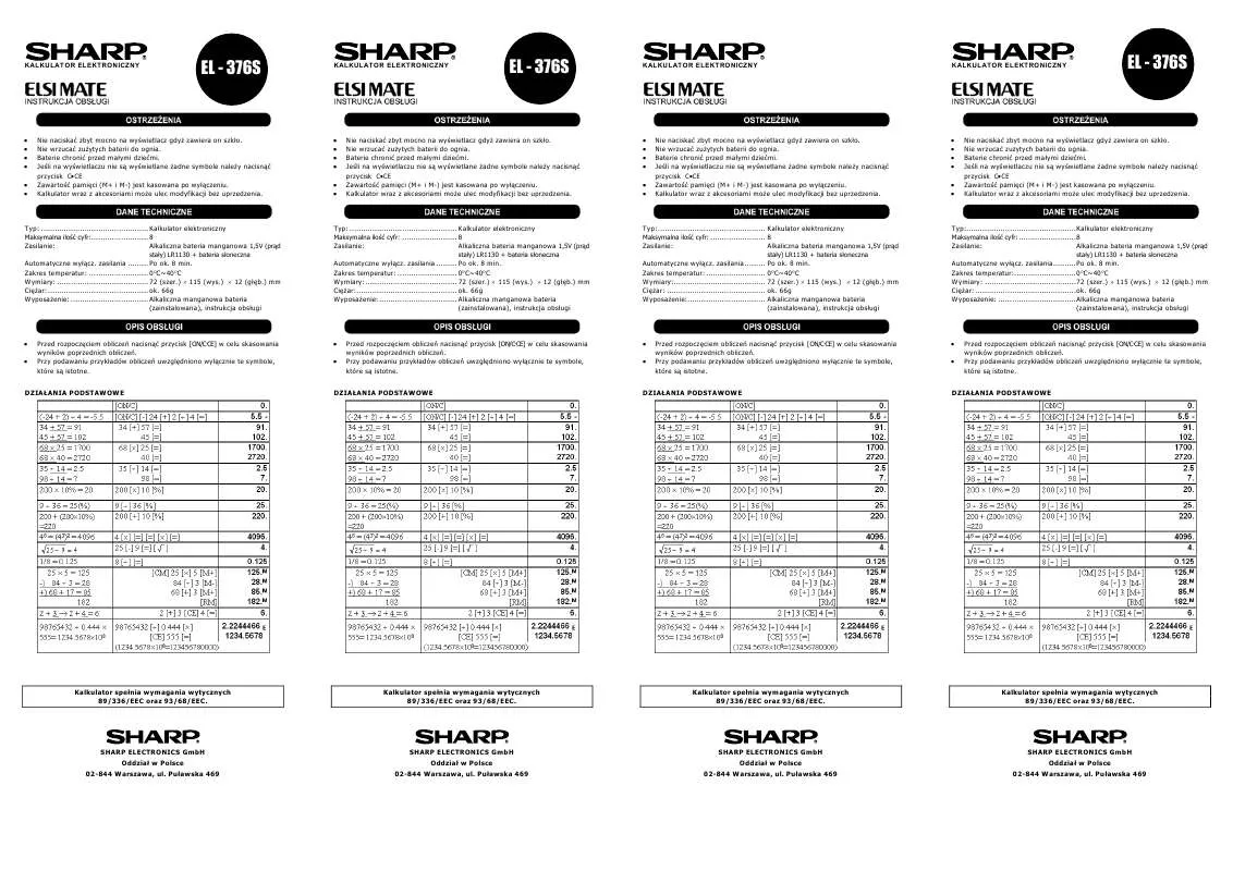 Mode d'emploi SHARP EL-376S