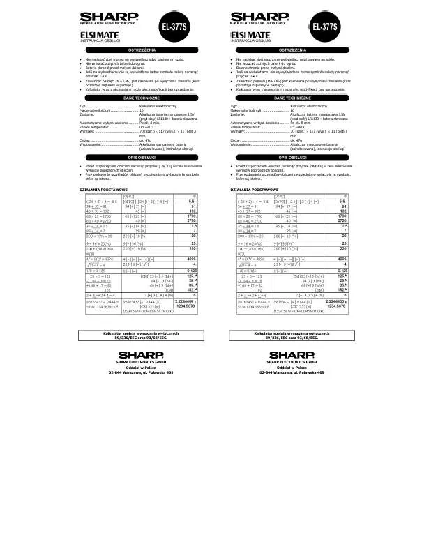 Mode d'emploi SHARP EL-377S