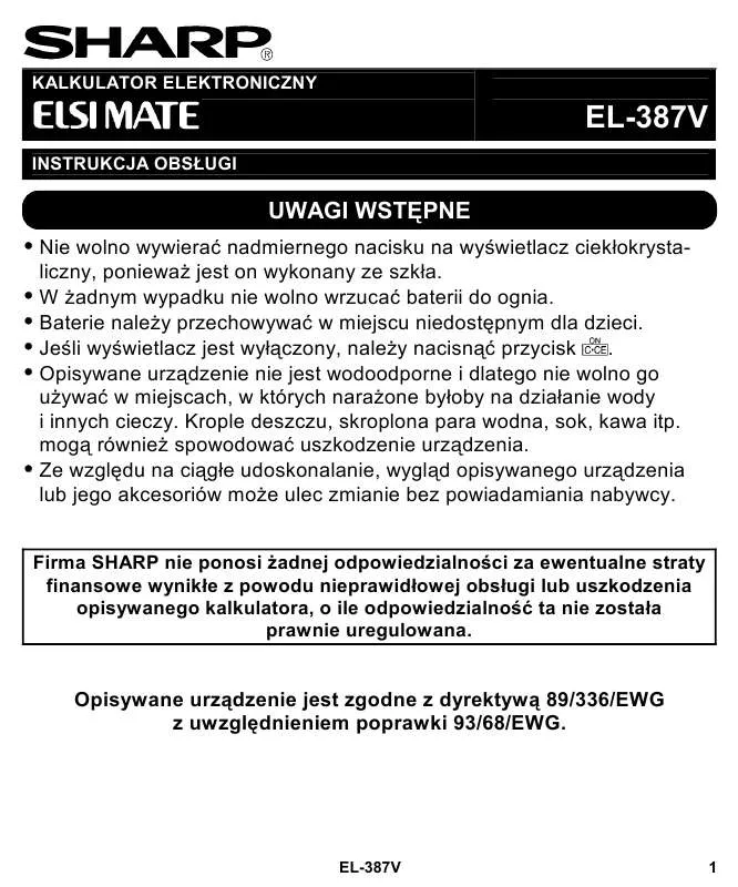 Mode d'emploi SHARP EL-387V