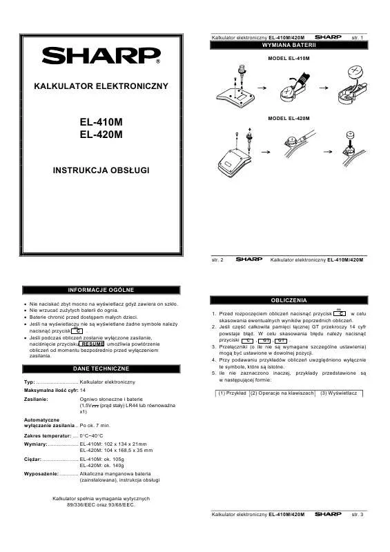 Mode d'emploi SHARP EL-410M