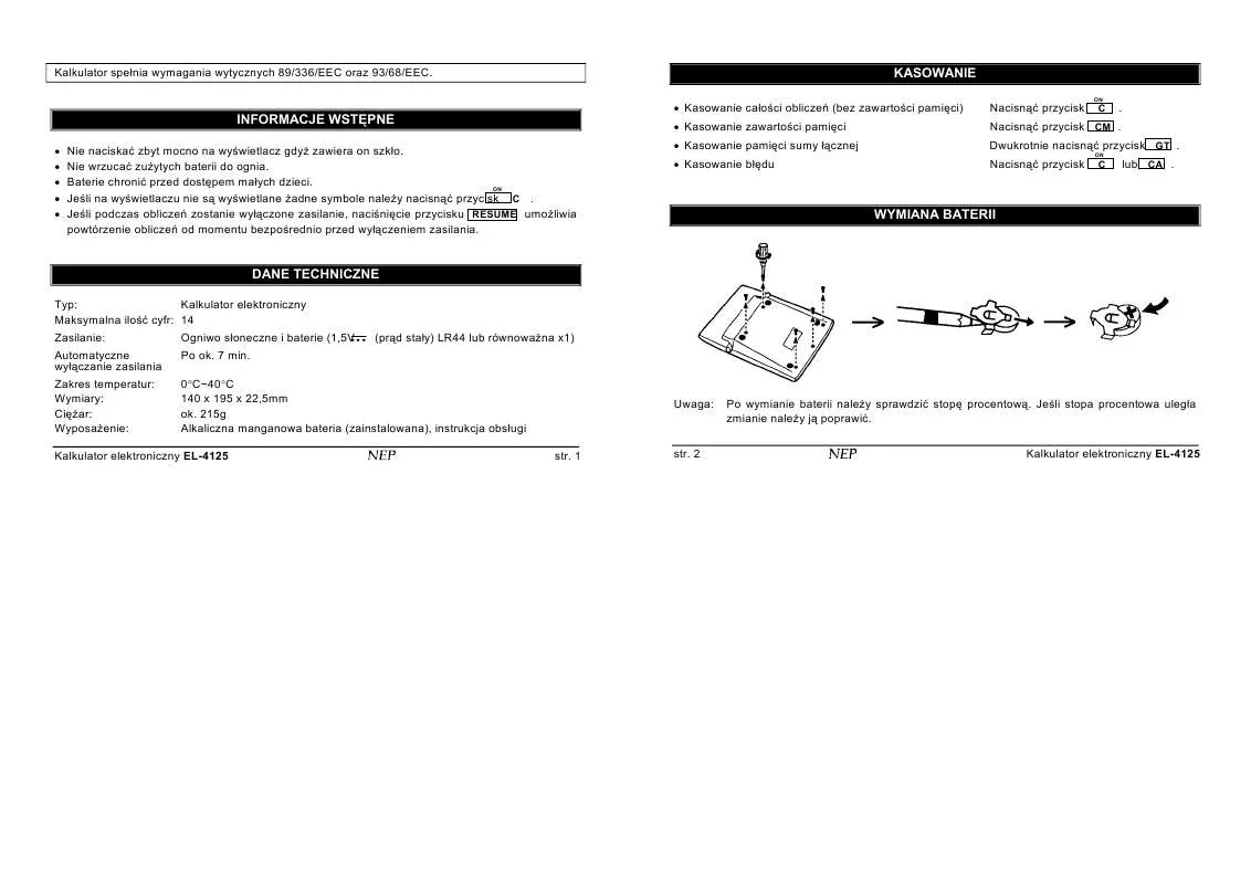 Mode d'emploi SHARP EL-4125