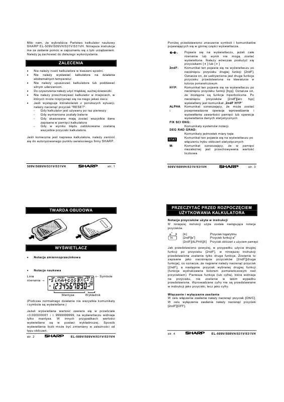 Mode d'emploi SHARP EL-509V