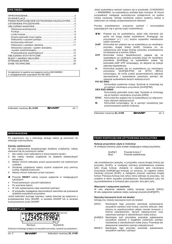 Mode d'emploi SHARP EL-510R