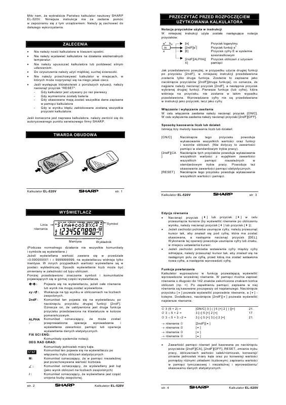 Mode d'emploi SHARP EL-520V