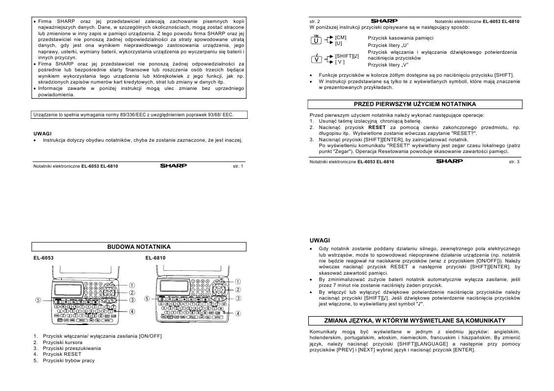 Mode d'emploi SHARP EL-6053