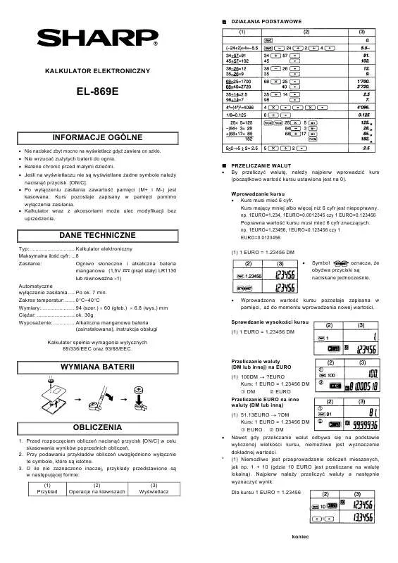 Mode d'emploi SHARP EL-869E