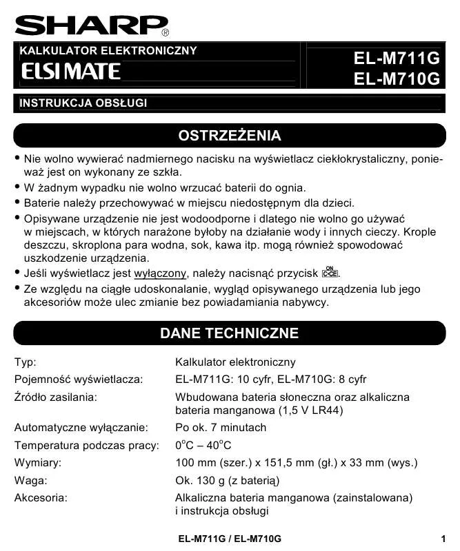 Mode d'emploi SHARP EL-M710G