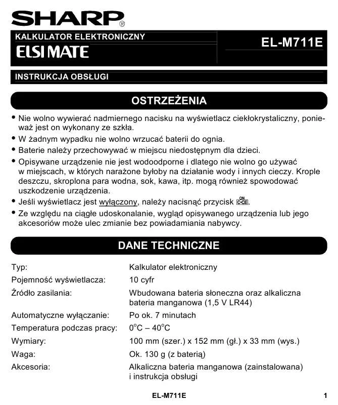 Mode d'emploi SHARP EL-M711E