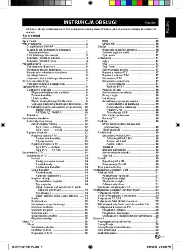 Mode d'emploi SHARP LC-32LE144E/LE244E/LE144EV/LE244EV