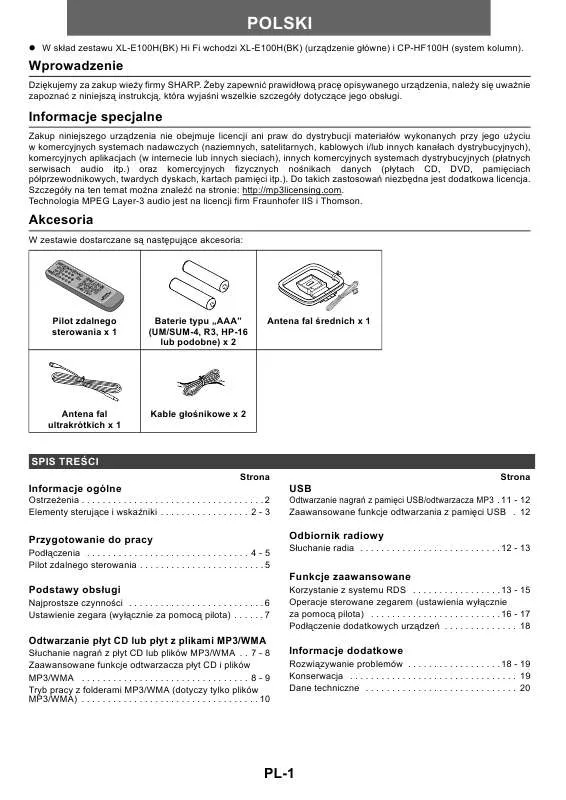 Mode d'emploi SHARP XL-E100HBK