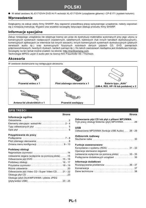 Mode d'emploi SHARP XL-E171DVH