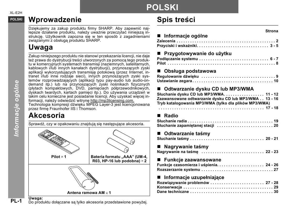 Mode d'emploi SHARP XL-E2H