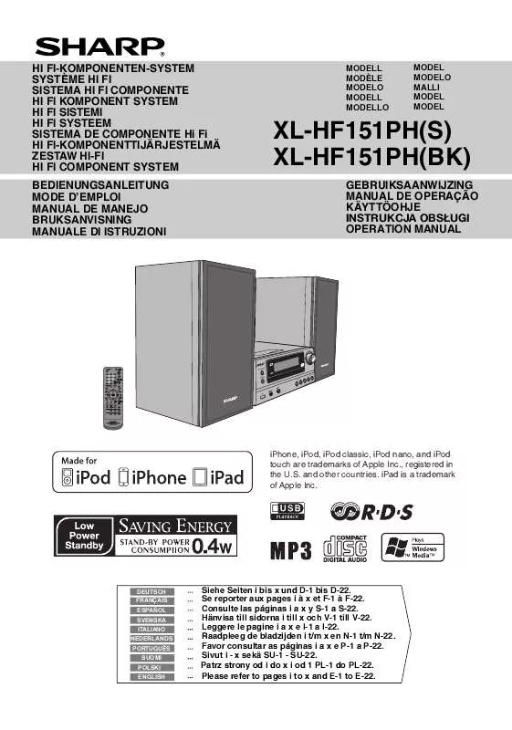 Mode d'emploi SHARP XL-HF151PHBK