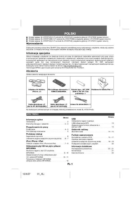 Mode d'emploi SHARP XL-HF201PH