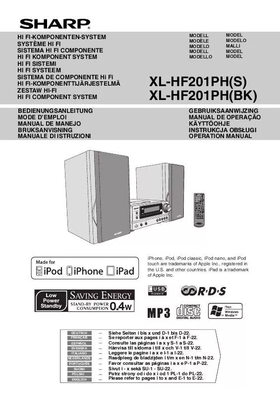 Mode d'emploi SHARP XL-HF201PHBK