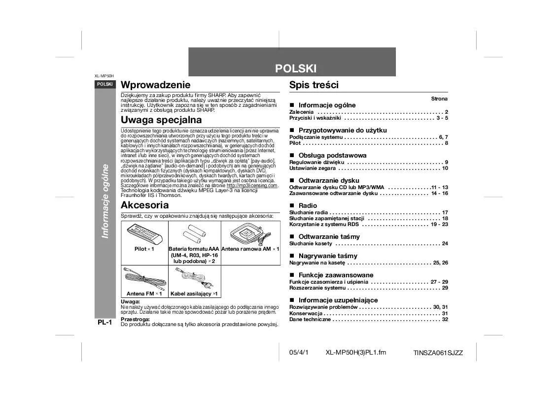 Mode d'emploi SHARP XL-MP50H