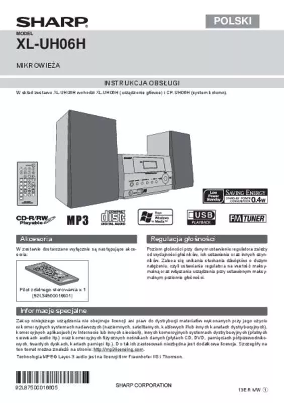 Mode d'emploi SHARP XL-UH06H