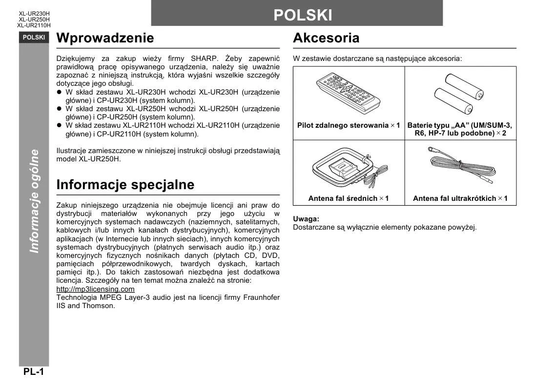 Mode d'emploi SHARP XL-UR2110H