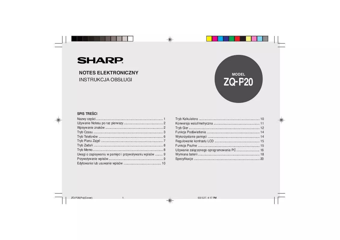 Mode d'emploi SHARP ZQ-P20