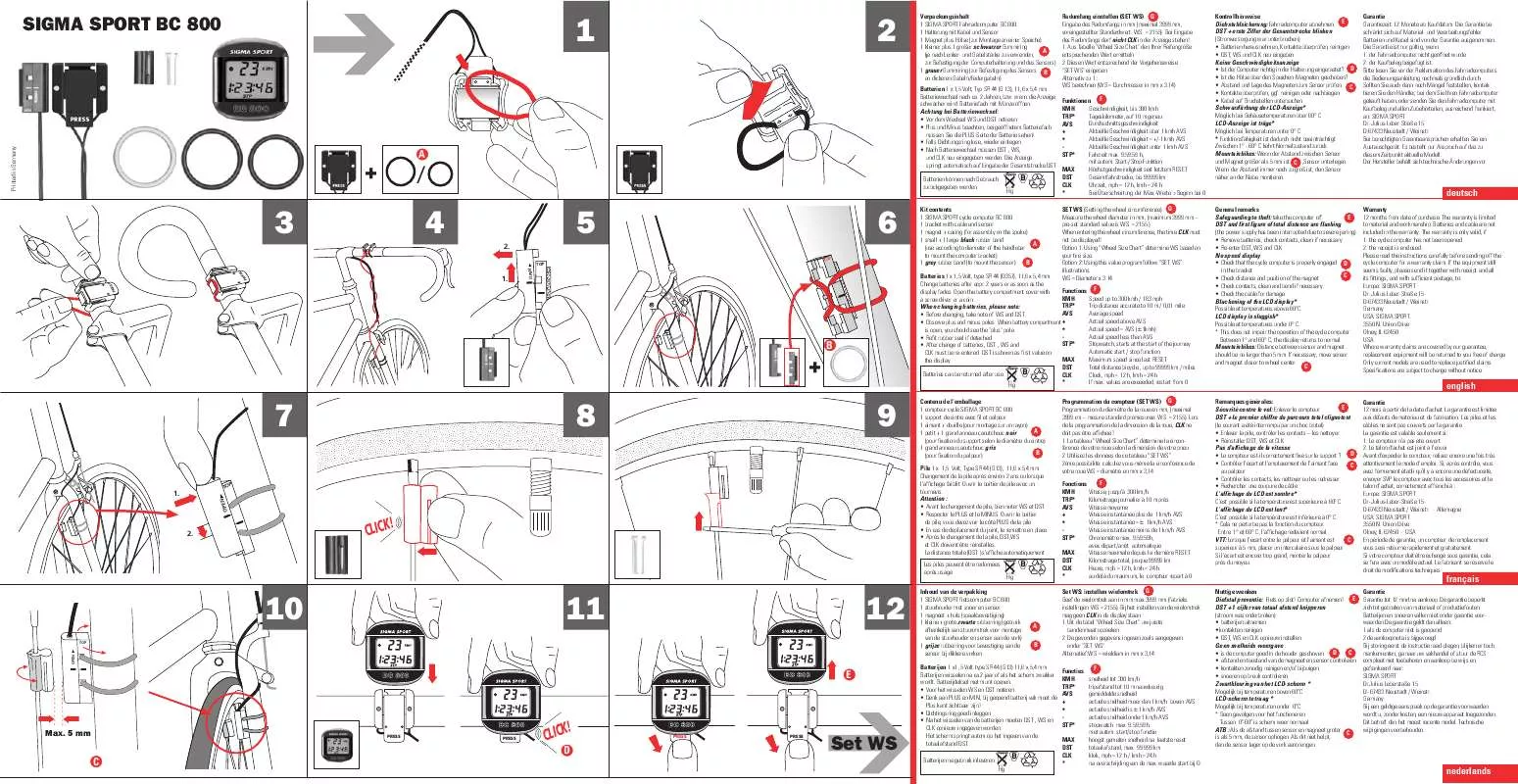 Mode d'emploi SIGMA SPORT BC 800