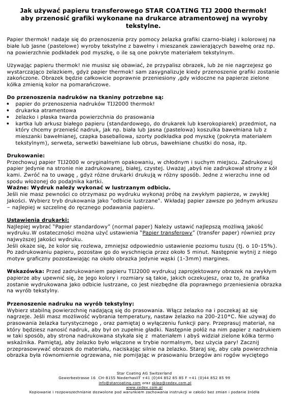 Mode d'emploi STAR COATING TIJ 2000