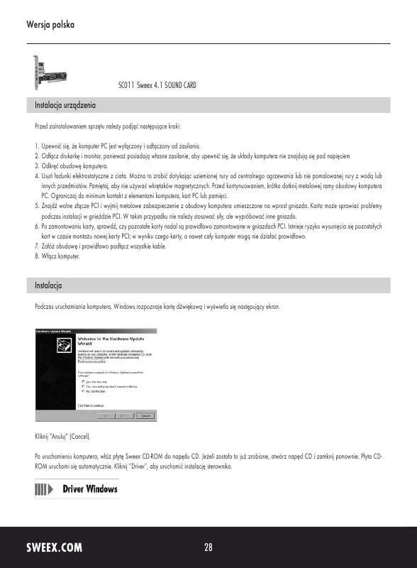 Mode d'emploi SWEEX SC011