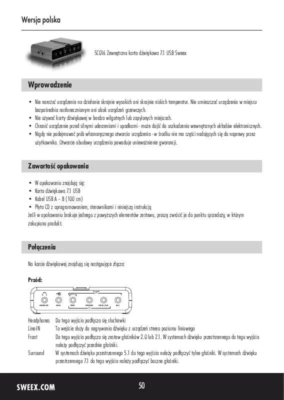 Mode d'emploi SWEEX SC016